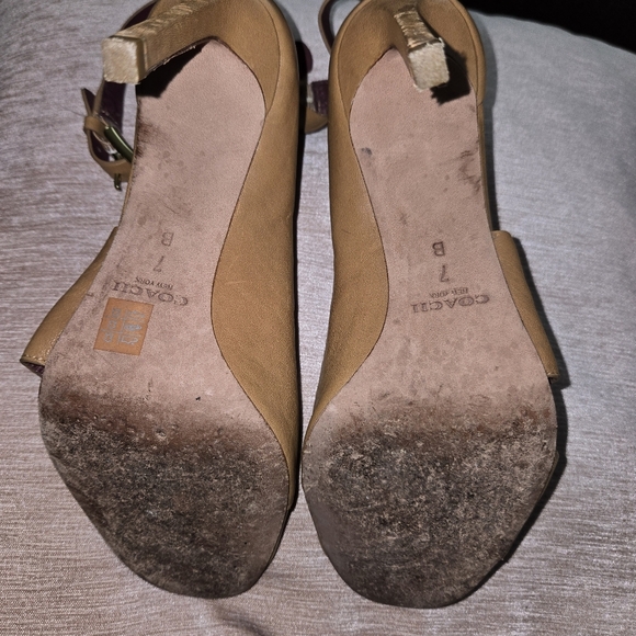 Coach Tan Wedge Sandals with Cross-Over Straps - Picture 4 of 4